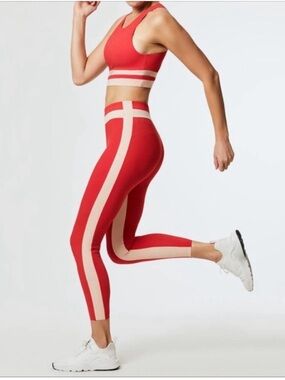 Vaara Freya Leggings Red White Stripe 7/8 High Rise Size XS